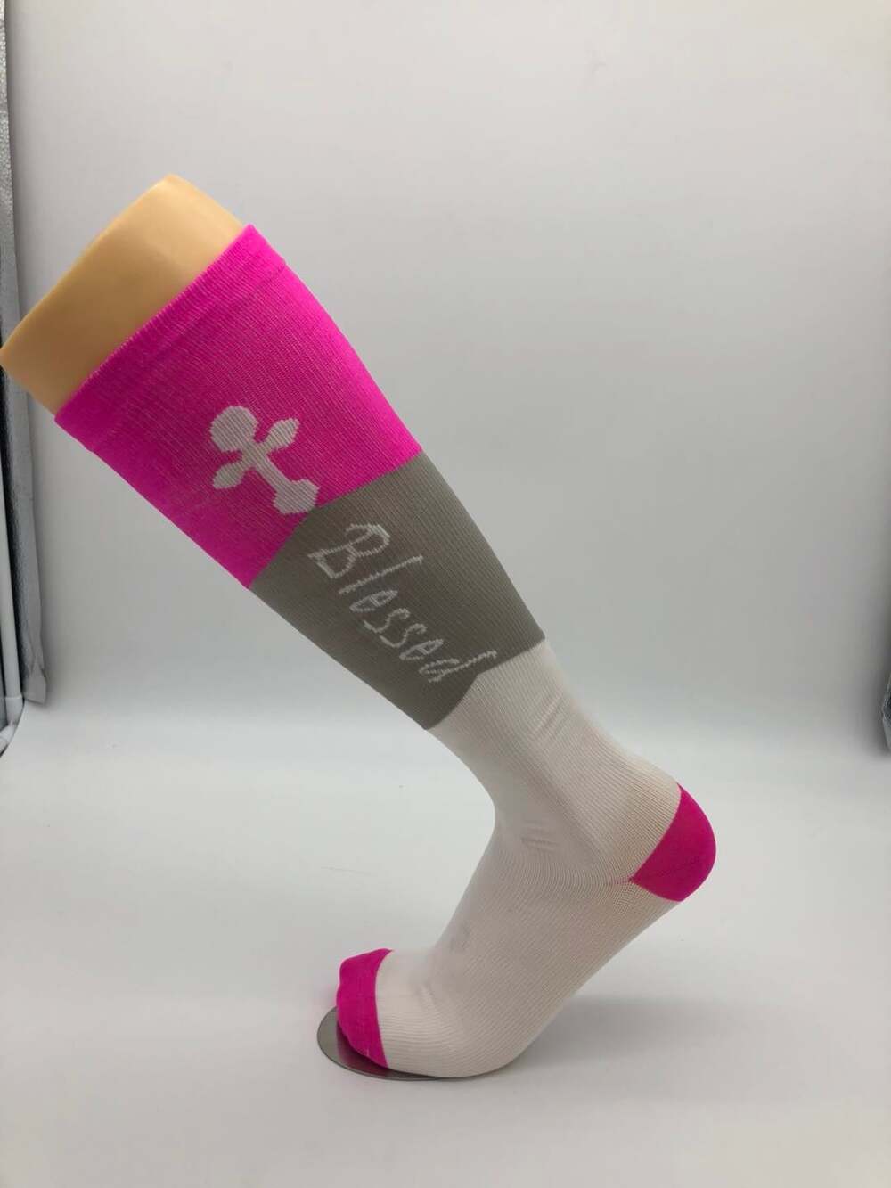 Blessed Women’s Knee High Compression Socks Pink Gray White Large Size 8+